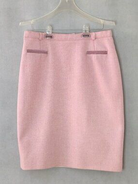 Vintage Un Jour Ailleurs Pink 100% Wool Pencil Skirt | French Designer | EU 42